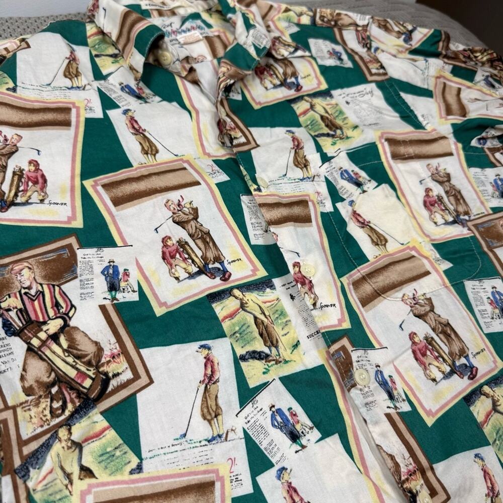Reyn Spooner Golf Graphic Egyptian Cotton Button Down Short Sleeve Shirt ~ Small - Picture 12 of 13